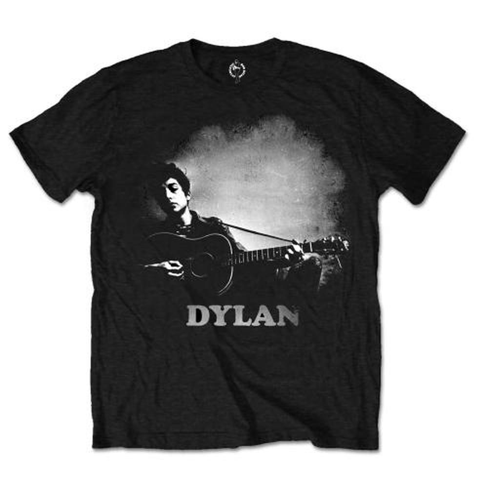 Bob Dylan - Guitar & Logo Heren Tshirt - Zwart